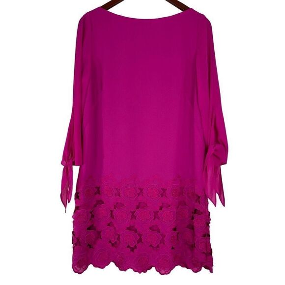 Tahari ASL Pink Floral Eyelet Hem Shift Dress w Self Tie Sleeves Womens 8 - Picture 1 of 10